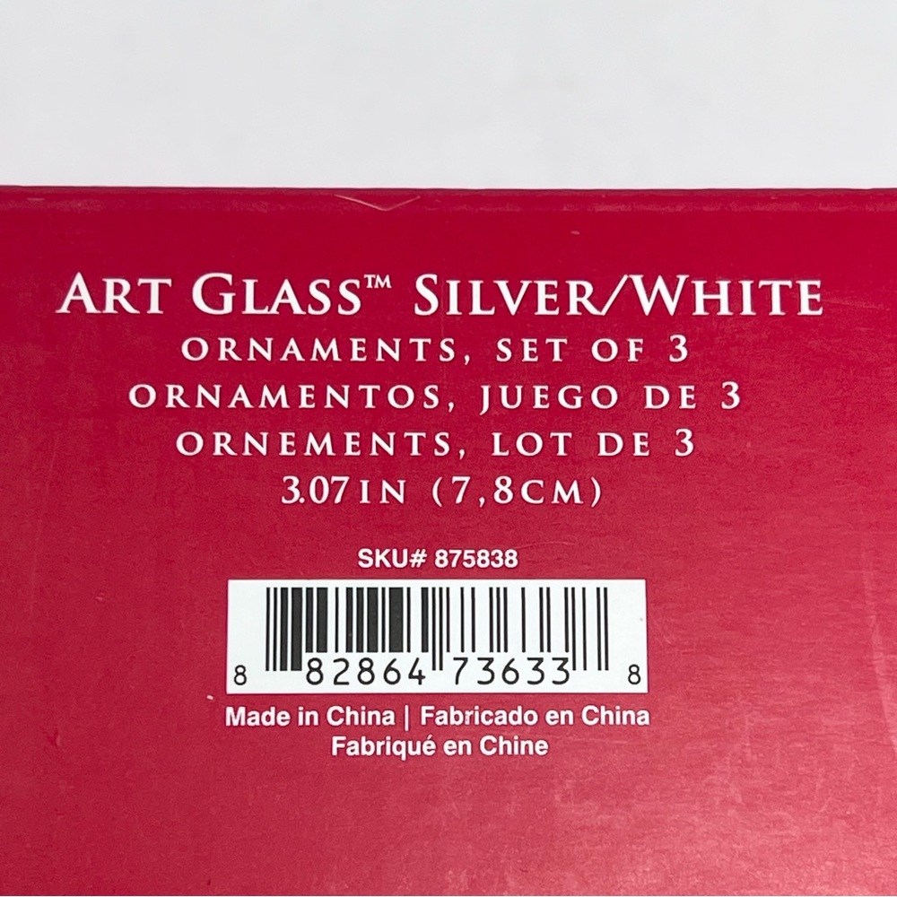 Lenox Art Glass Ornaments White & Silver Speckled Set of Three - Picture 7 of 7